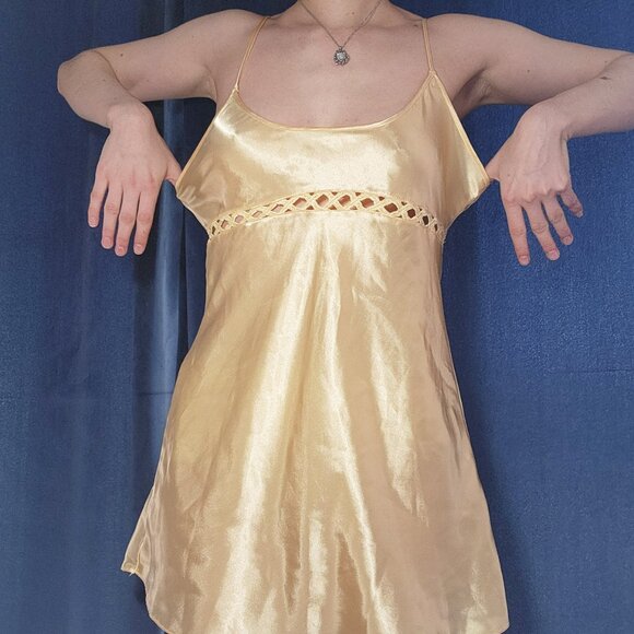Vintage 90s La Senza classic butter yellow silky mini slip dress - Picture 3 of 12
